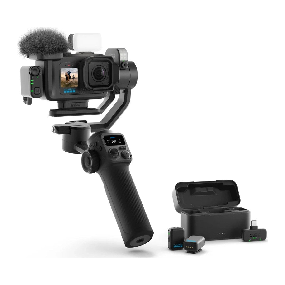 GoPro Mission 1 Pro montert på gimbal med mikrofon