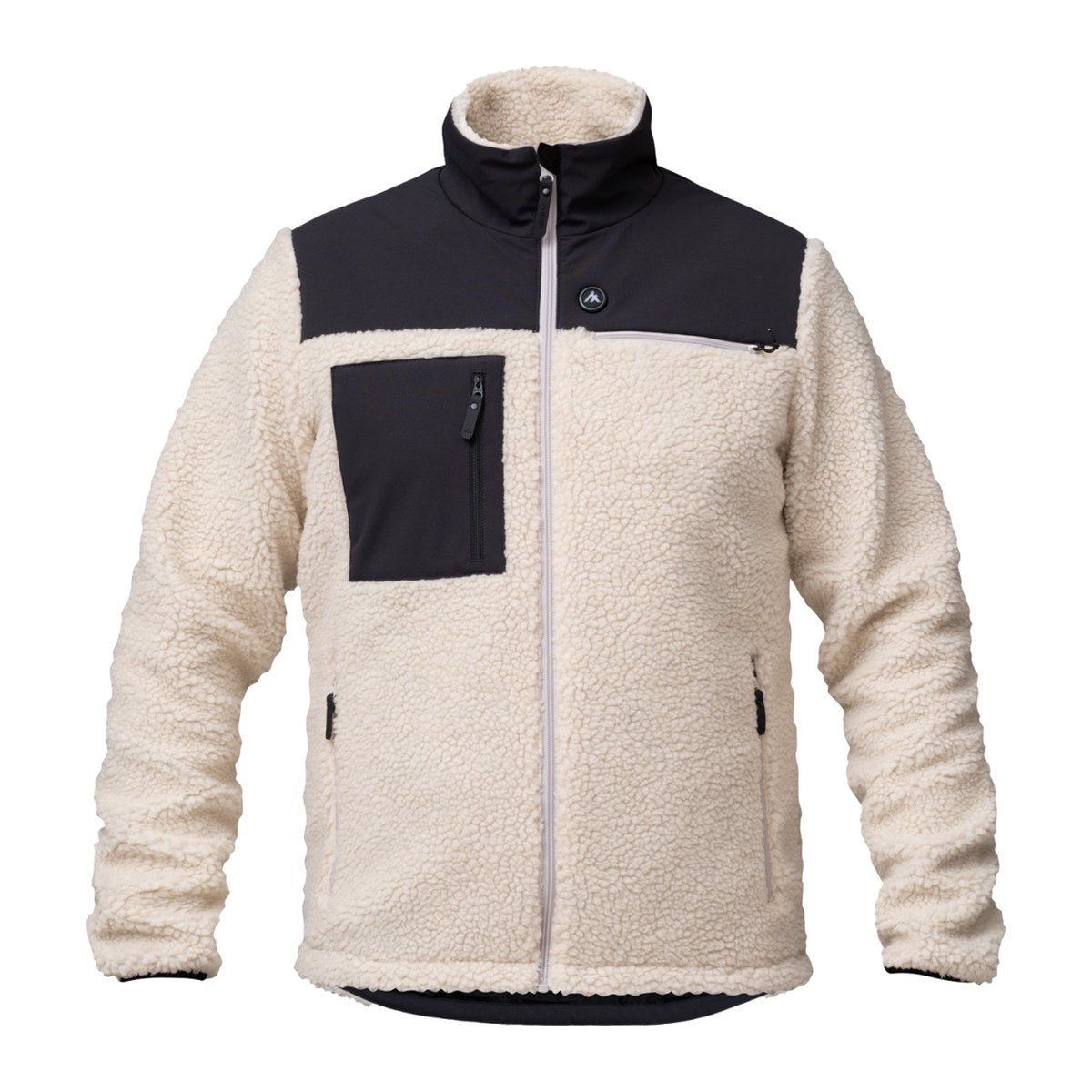 HeatX Hybrid Pile Jacket i sand og svart, sett forfra