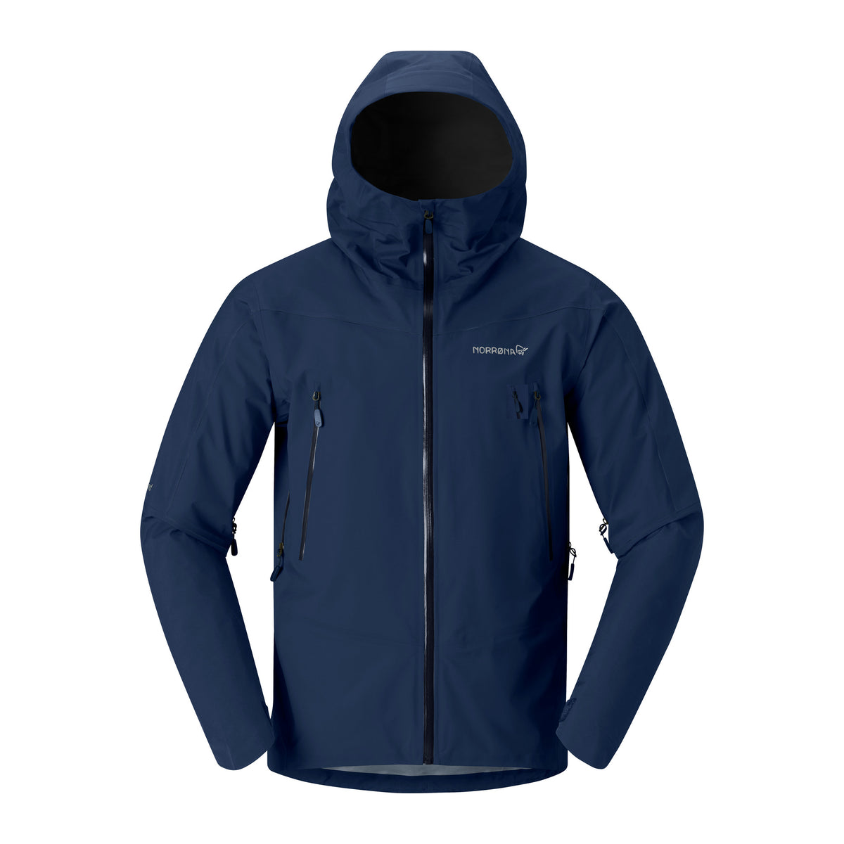 Norrøna Falketind Gore-Tex jakke i marineblått, sett forfra