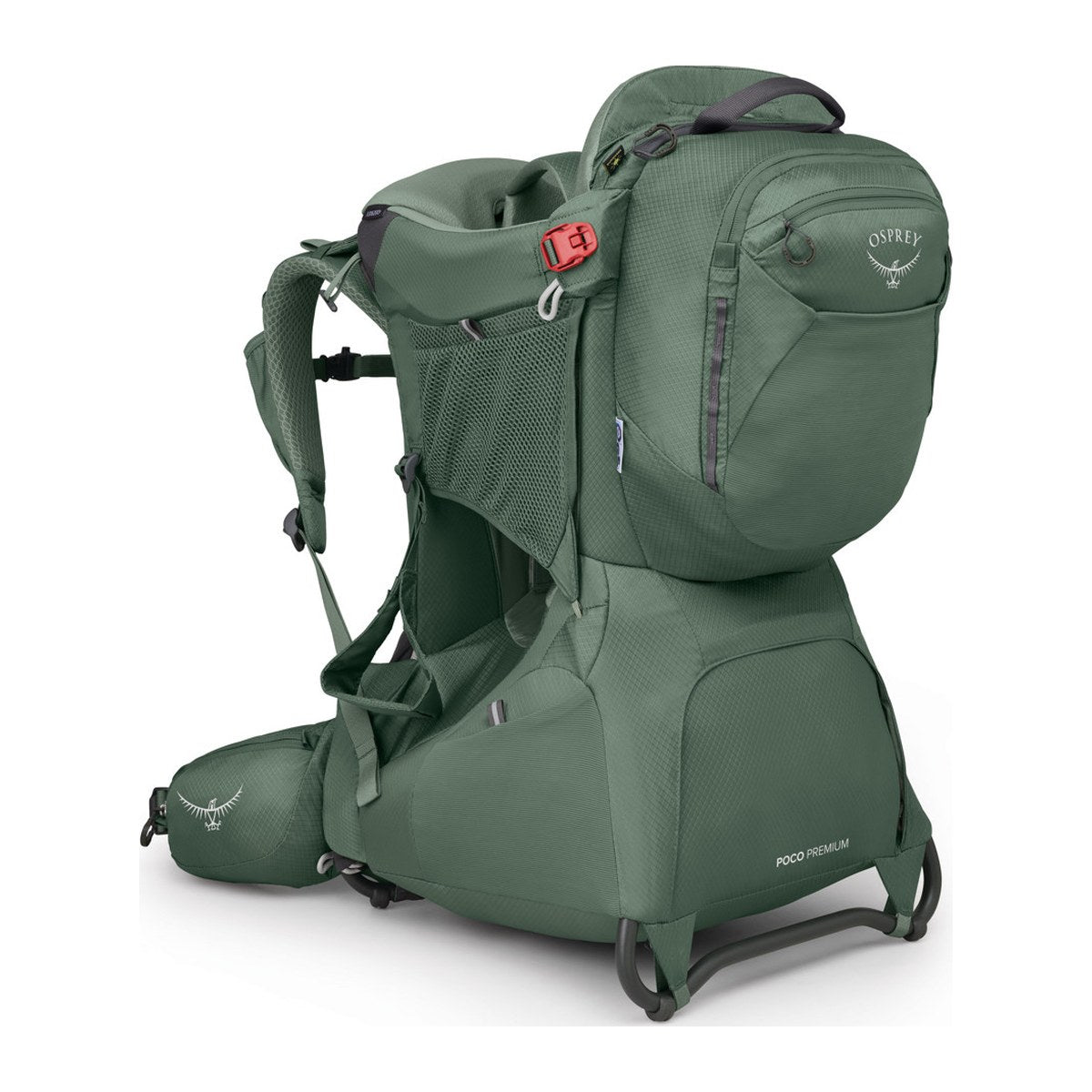 Osprey Poco Premium bæremeis i grønt, sett skrått forfra