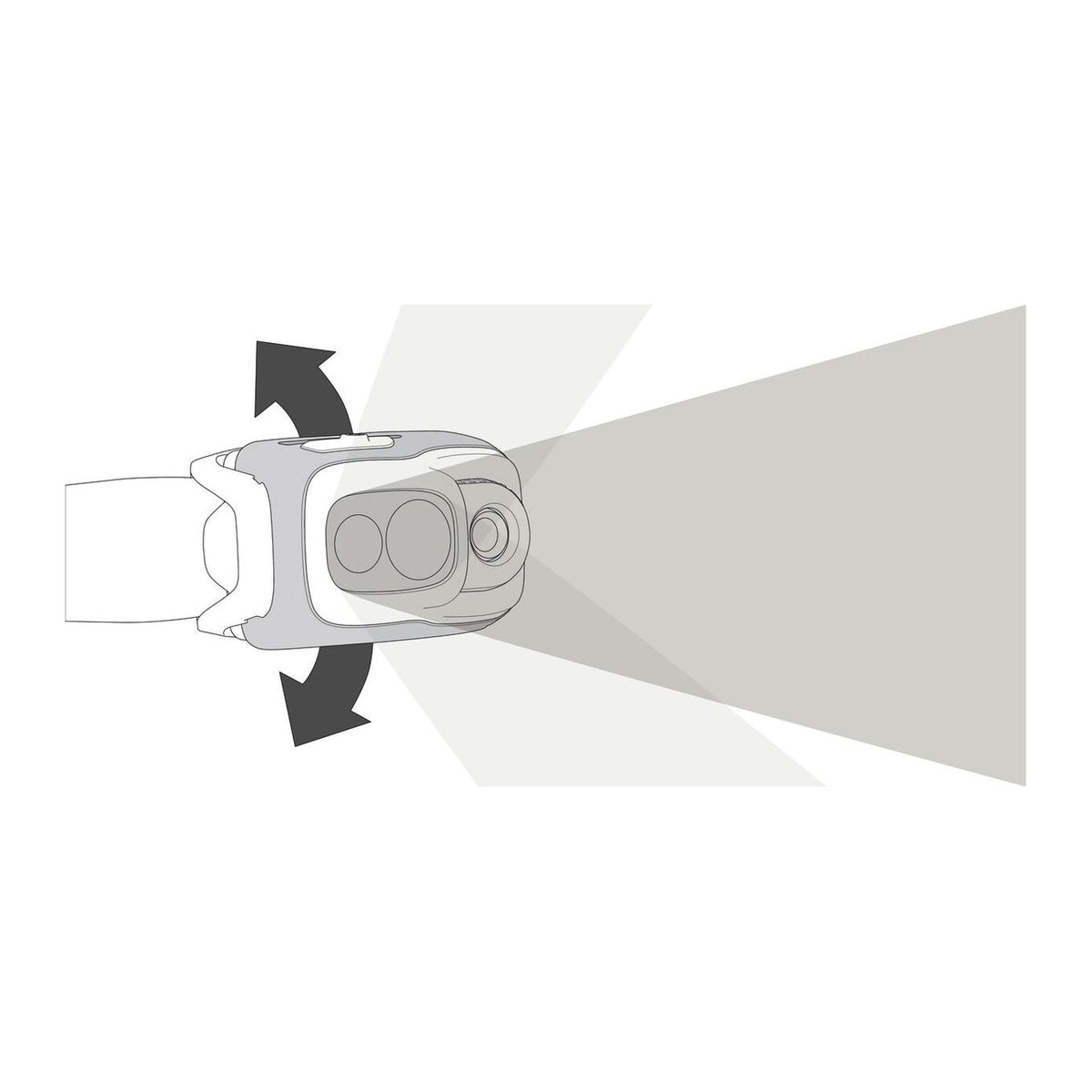 Illustrasjon av lyskjeglen og vippefunksjonen på Petzl Swift RL