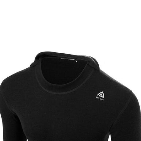 Nærbilde av kragen på Aclima WarmWool Hoodsweater