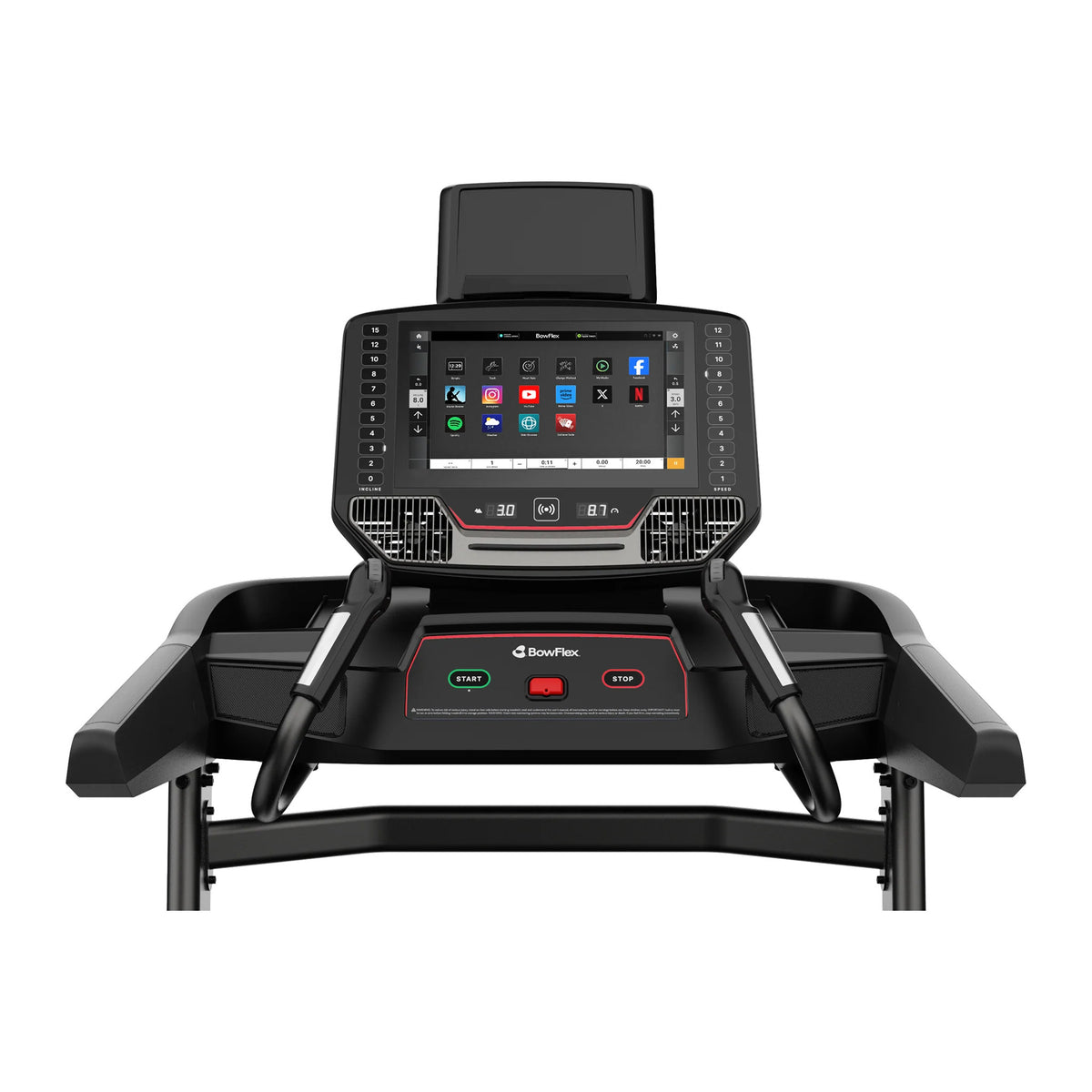 Nærbilde av berøringsskjermen og betjeningen på BowFlex T16