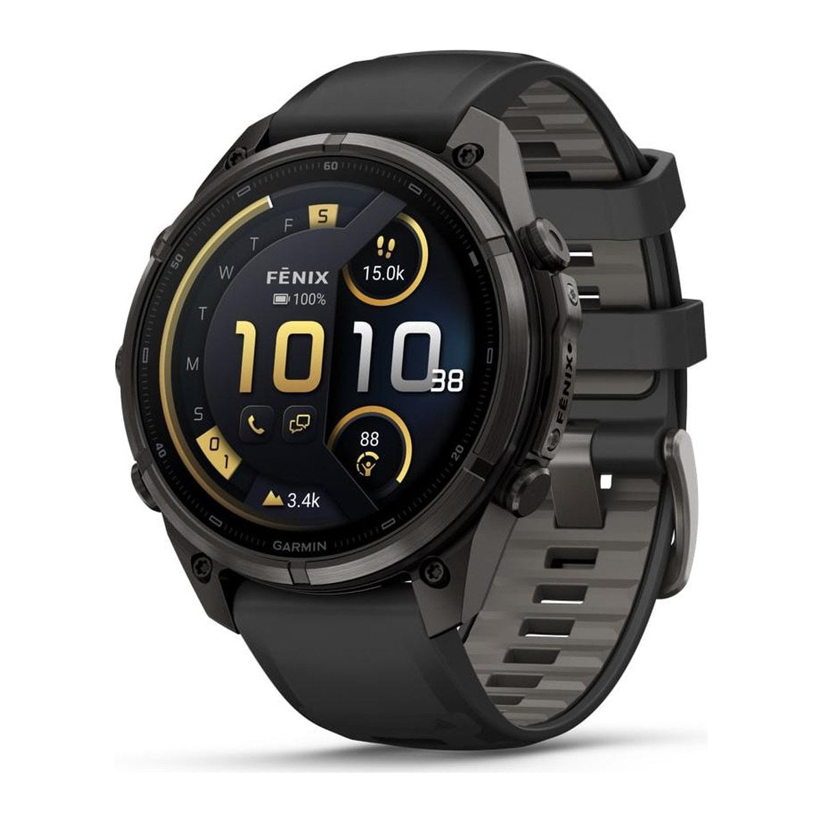 Garmin Fenix 9 Pro 47 mm med svart silikonrem, sett skrått forfra