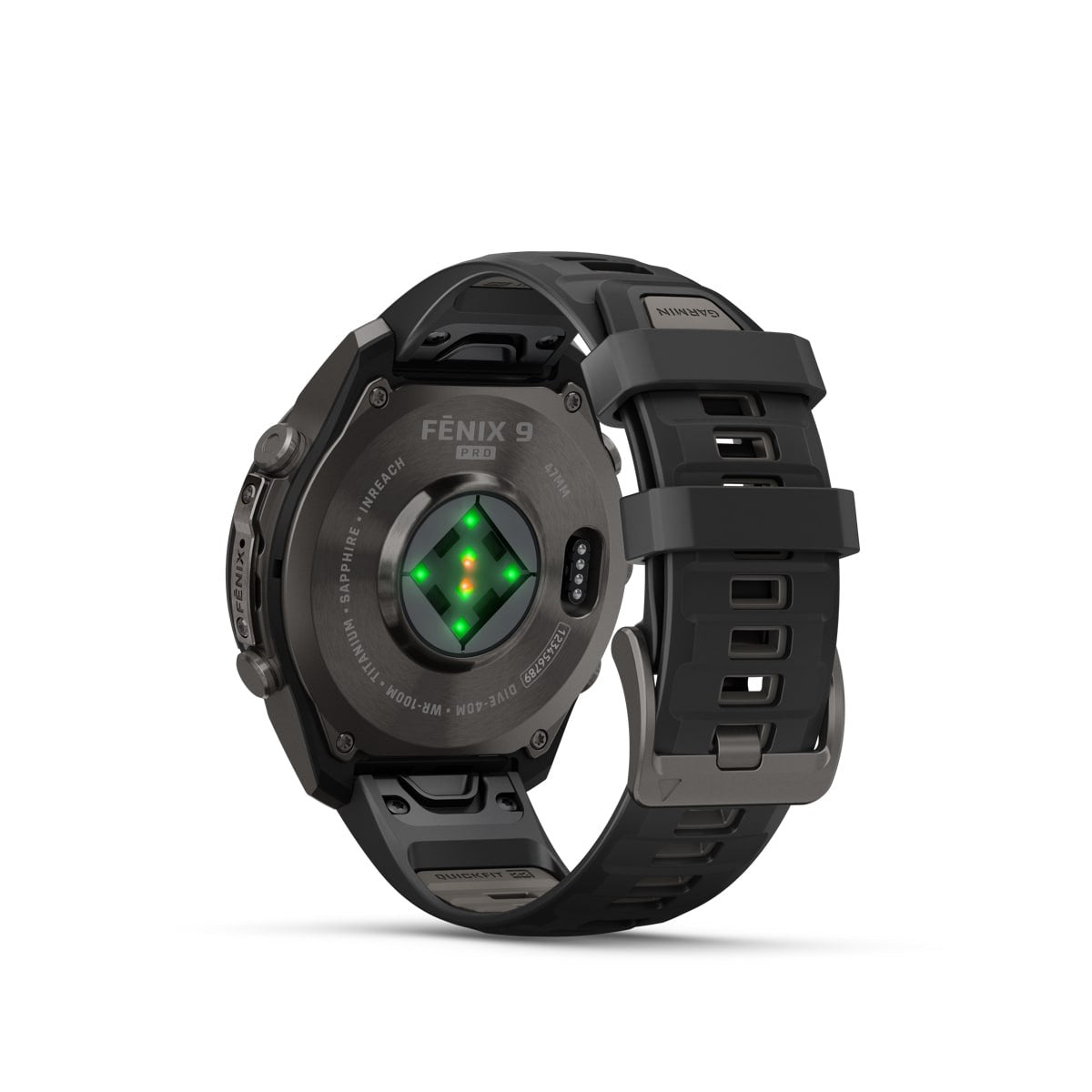 Undersiden av Fenix 9 Pro med pulssensoren