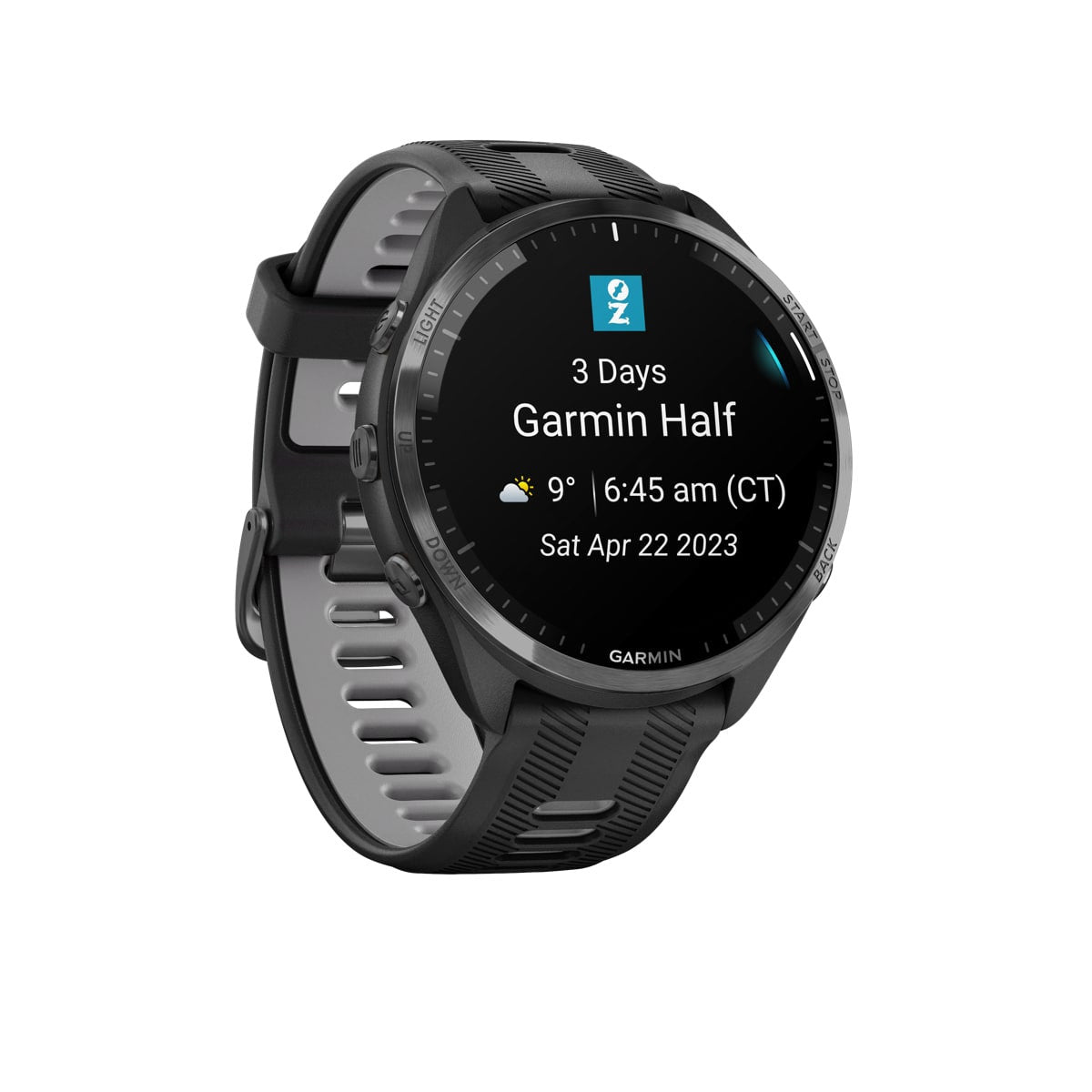 Garmin Forerunner 965 som viser treningsdata på skjermen
