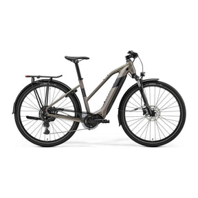 Merida eSPRESSO L 400 EQ i Warm Slate Grey med lav gjennomstigningsramme, sett fra siden