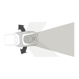 Illustrasjon av lyskjeglen og vippefunksjonen på Petzl Swift RL