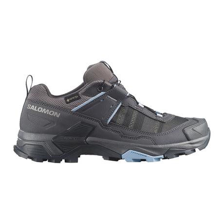 Salomon X Ultra 5 GTX til dame i grått og lyseblått, sett fra siden